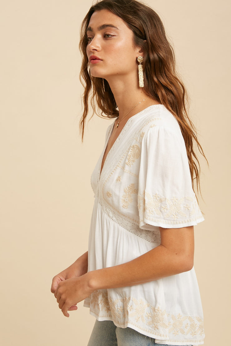Olivia White Embroidered Blouse
