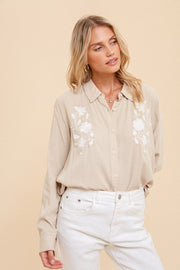 Floral Embroidered Button-down